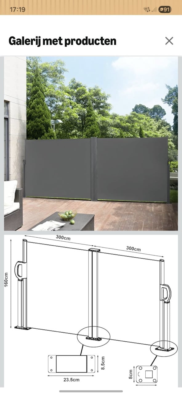 Windscherm 2x3 uitrekbaar