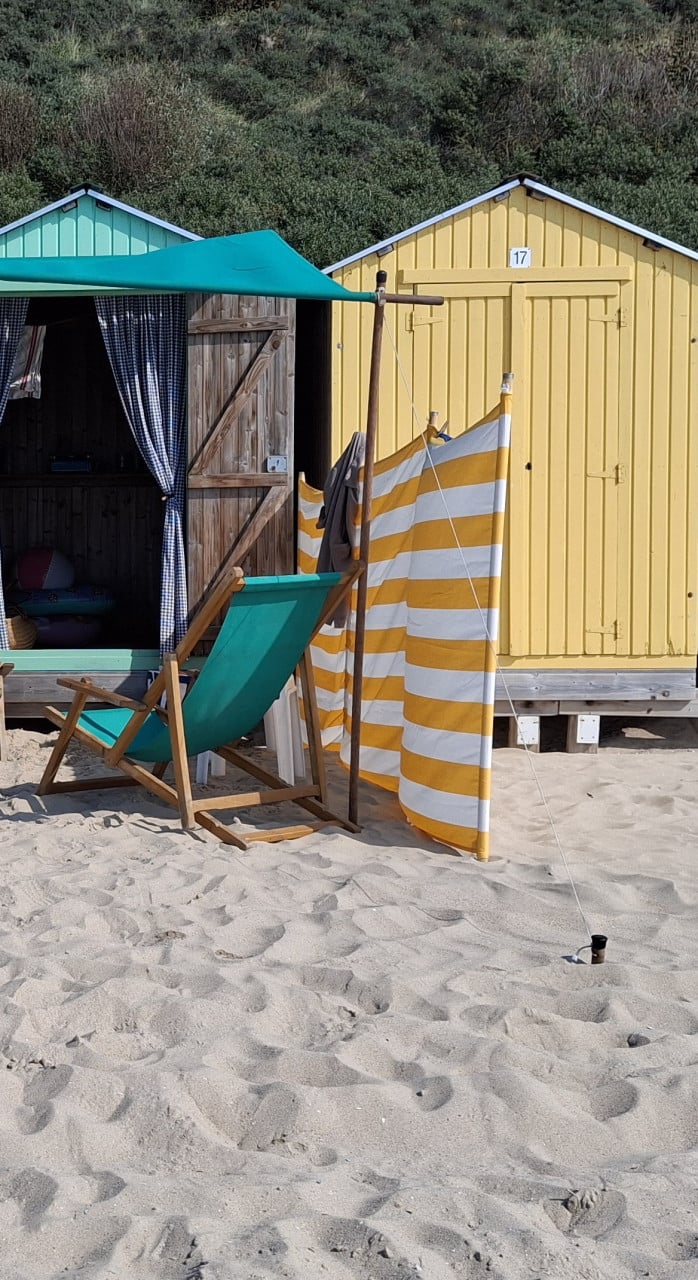 Strandwindscherm geel-witte strepen, 4 meter z.g.a.n.
