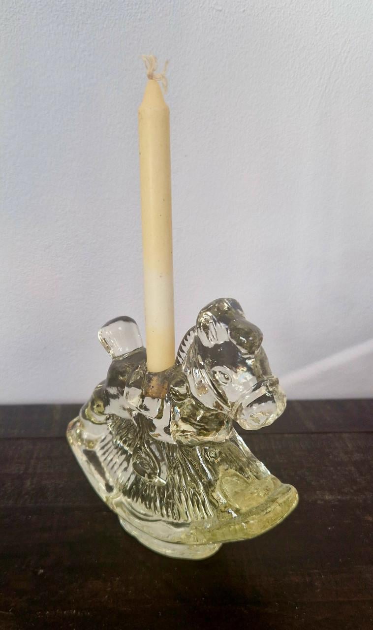 Vintage glazen kaarsenhouder hobbelpaard