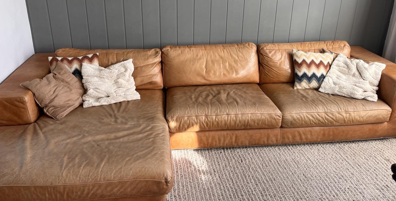 Hoekbank, cognac leer