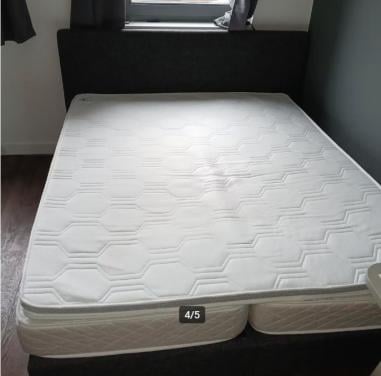 Boxspring met hoofdbord en topper grijs gemêleerd 160x200