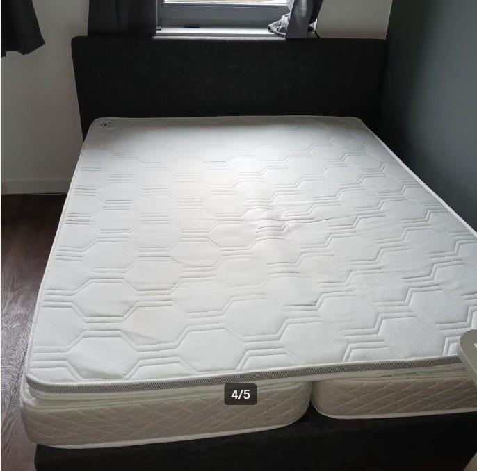 Boxspring met hoofdbord en topper grijs gemêleerd 160x200