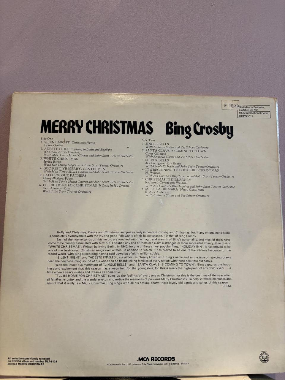 Vintage LP van Bing Crosby's klassieke kerstalbum 'Merry Christmas