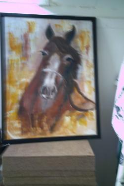 SCHILDERIJ acrylverf op houtplaat met aluminium sierlijst.