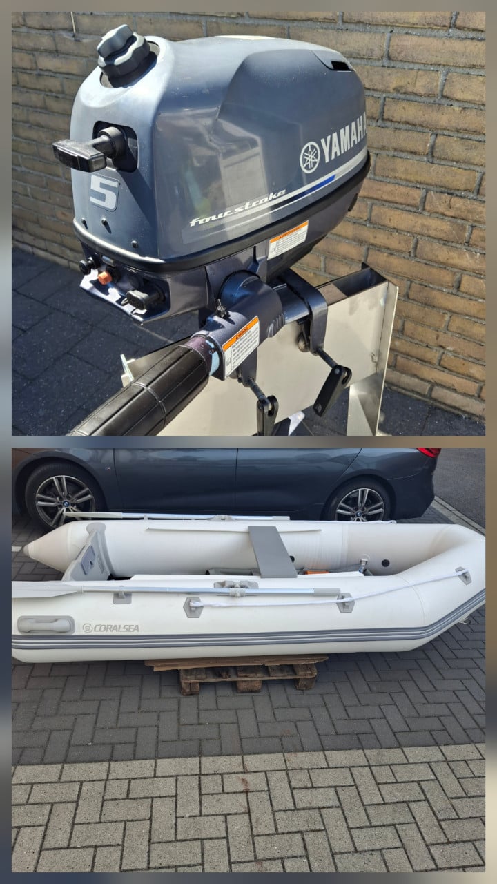 Splinternieuwe rubberboot in doos met yamaha 5pk 4 takt