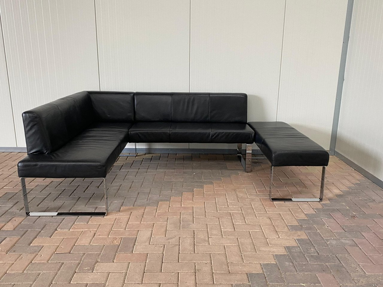 GRATIS LEVERING HEEL NL Zwart Echt Leer Eet Hoekbank met Hocker