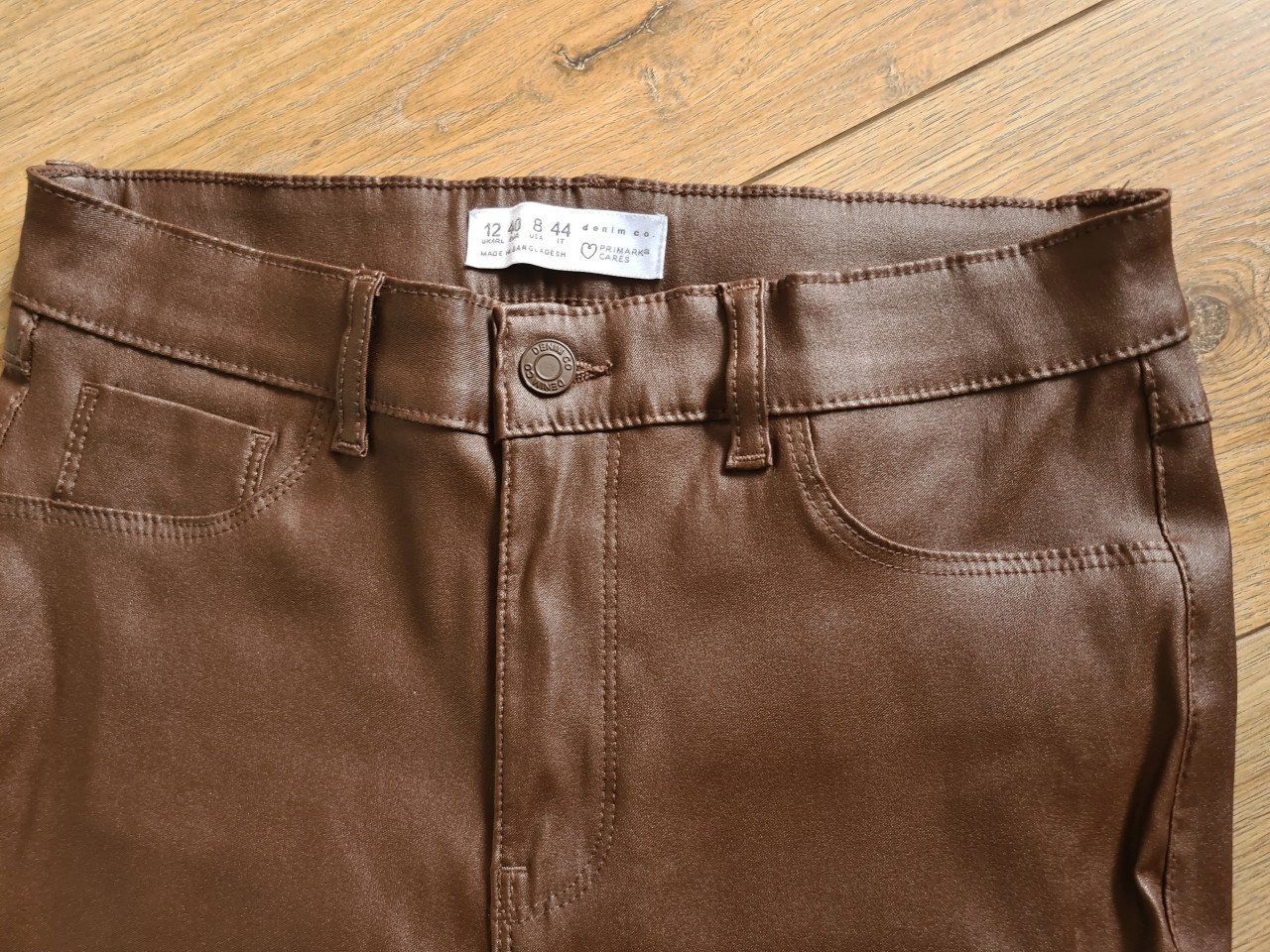 Donkerbruine PU leren broek van Denim&Co  Maat L
