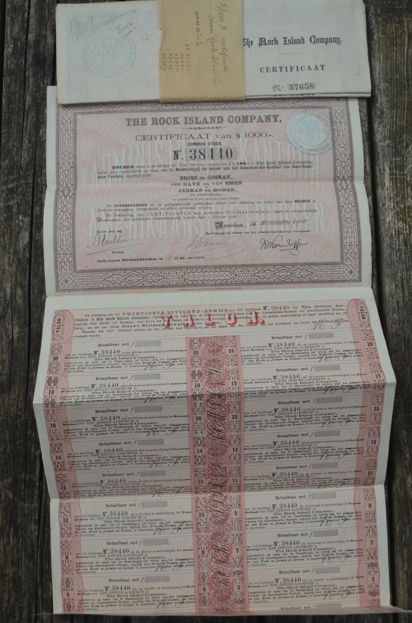 5 Certificaten Rock Island Co. 1910