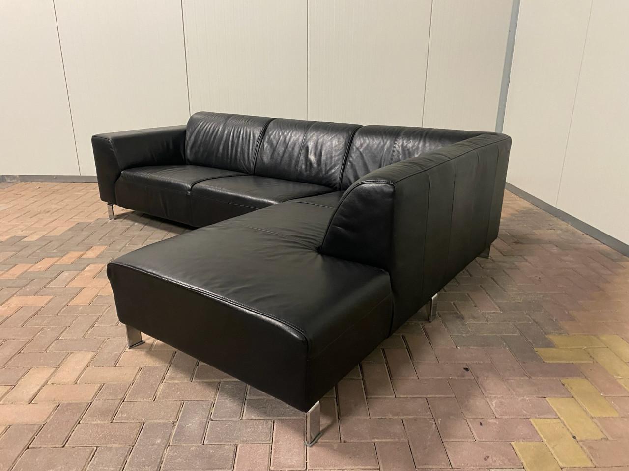 Zwarte Echt Leren Hoekbank – Brede Zit – Solide Basis – Gratis Levering NL