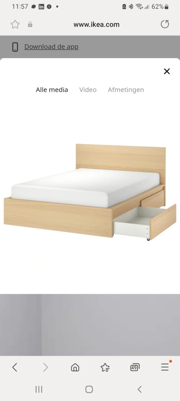 Ikea MALM Bed met 4 bedlades incl. lattebodem en matras