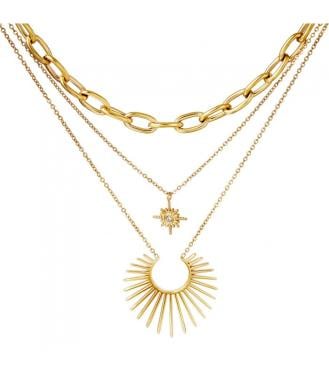 Goudkleurige drie laagse ketting met een hanger