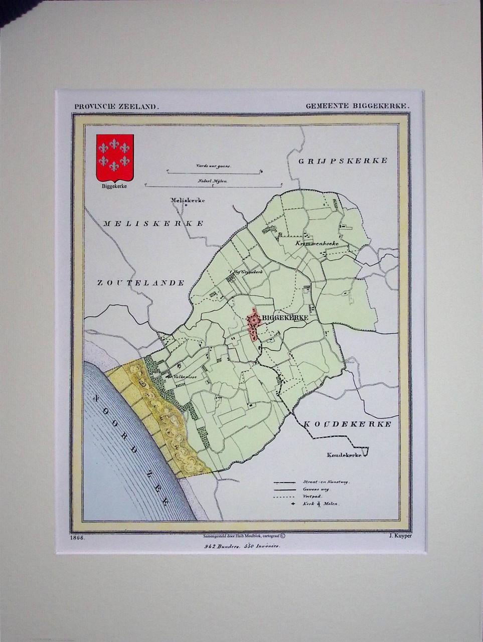Gemeente kaartjes van J. Kuyper in kleur met Gemeente wapen