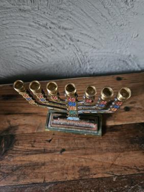 Vintage Menorah - Koper en Emaille - Heilig Land Jeruzalem