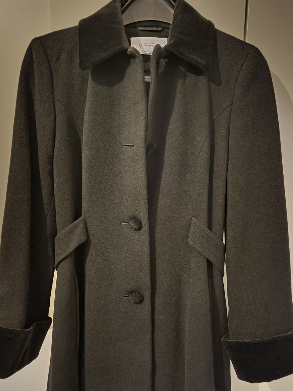 Vintage lange zwarte mantel maat 36