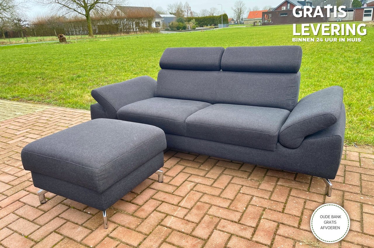 GRATIS LEVERING HEEL NL Montel 3-zits Antraciet Bankstel + Hocker