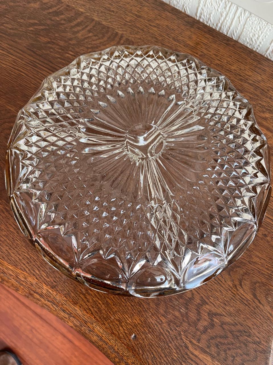 Vintage design glazen schaal met zilveren rand