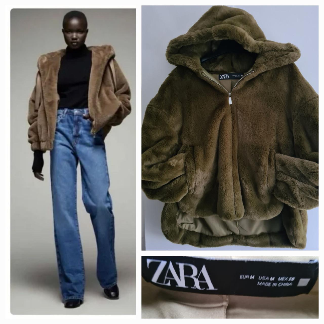 Nieuw ! Zara kaki groene / donker groene fake fur jacket  Maat M