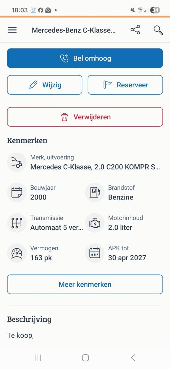 Te koop mercedes c klasse bwjr 2000 automaat