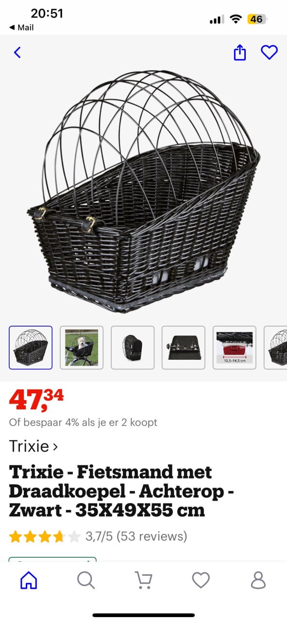 Fietsmand voor hondje