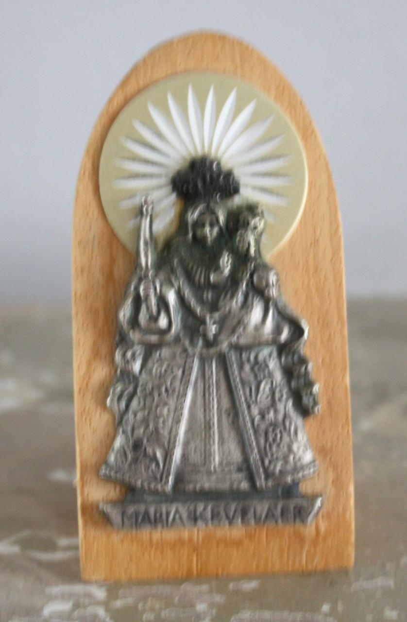 Houten beeldje met afbeelding maria kevelaer