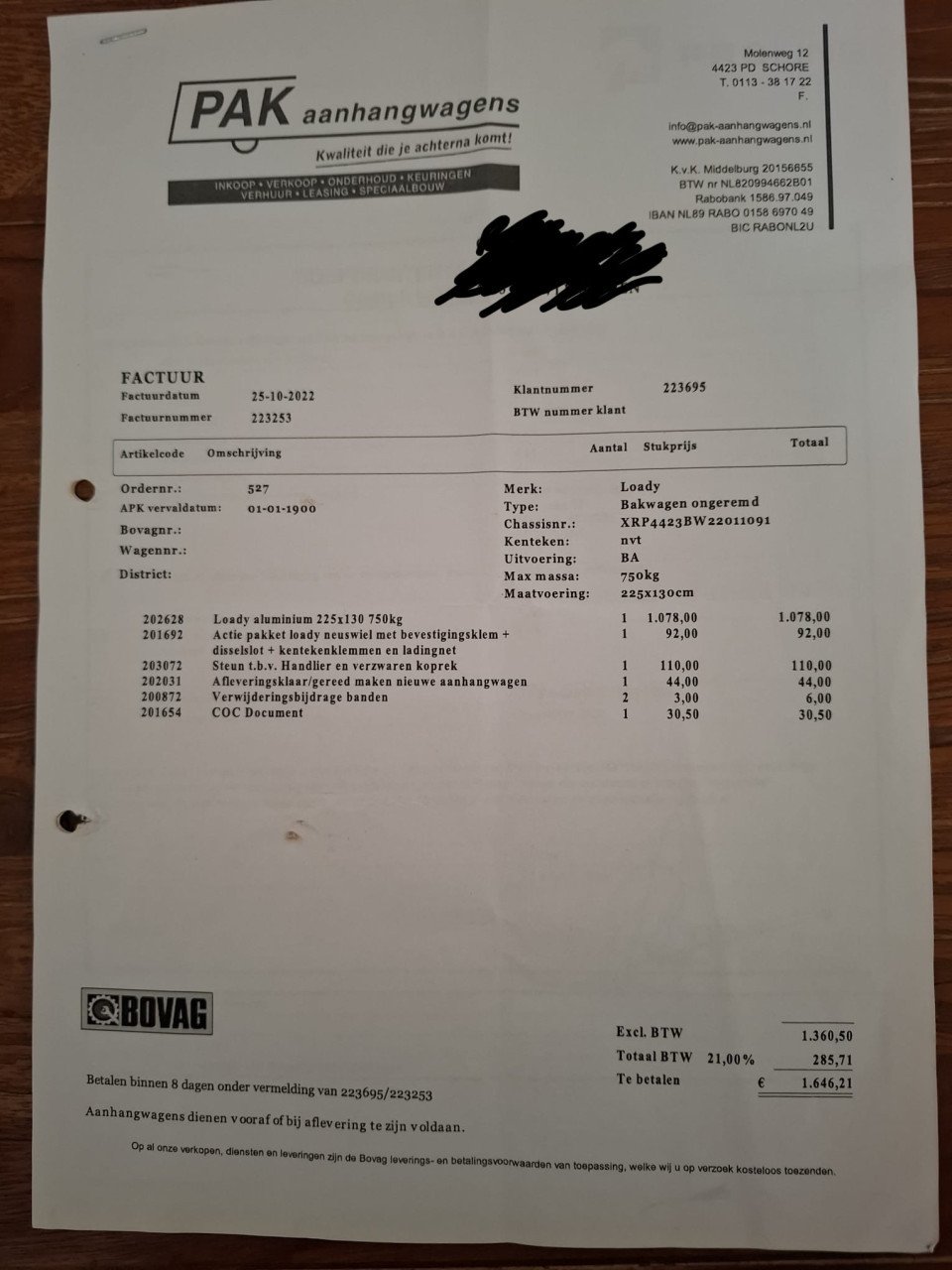 Aanhanger met lier, altijd binnen gestaan