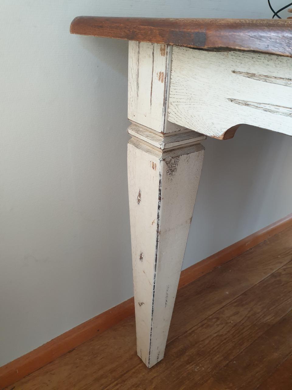 Stoere donker houten tafel 190x100x78h cm