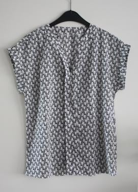 Wit zwart motief blouse  shirt maat m
