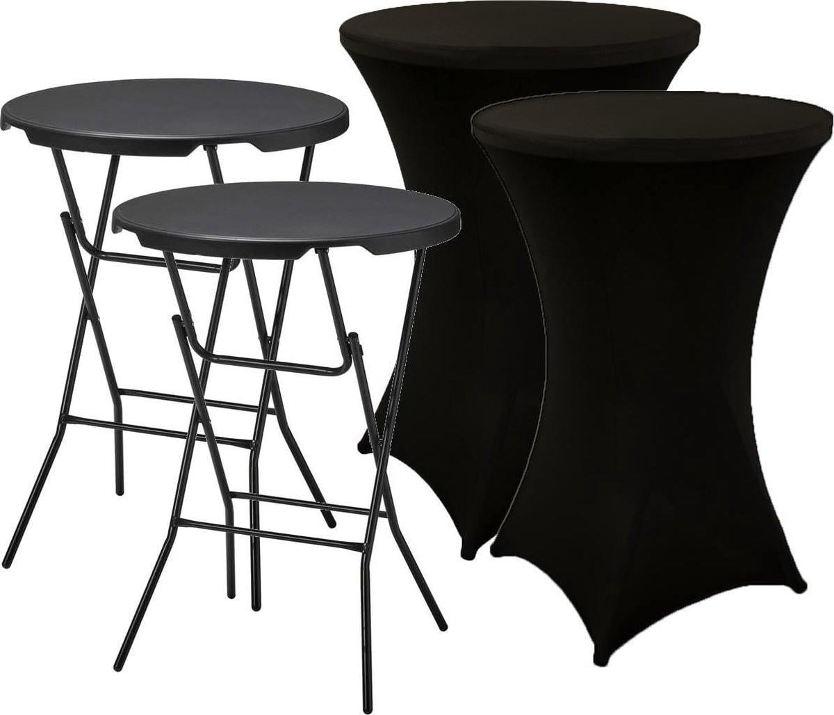 Te huur sta tafels zwart met zwarte rokken 10x