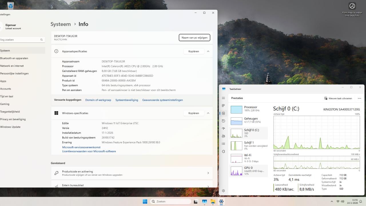 Intel NUC NUC7CJYHN J4025 2.8GHz 8Gb-RAM 250Gb-SSD WIFI Win11 24" €50