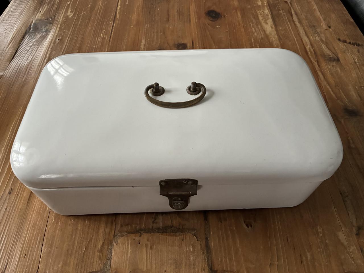 Antieke Emaille broodtrommel wit