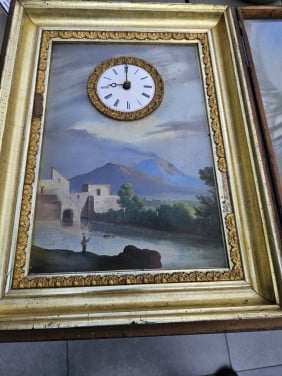Mooie zeldzame antieke schilderij klok in lijst, schwarzwald (zwarte woud)