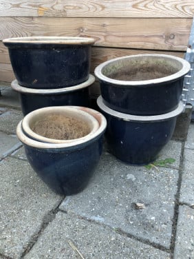 6 Aardewerken bloempotten