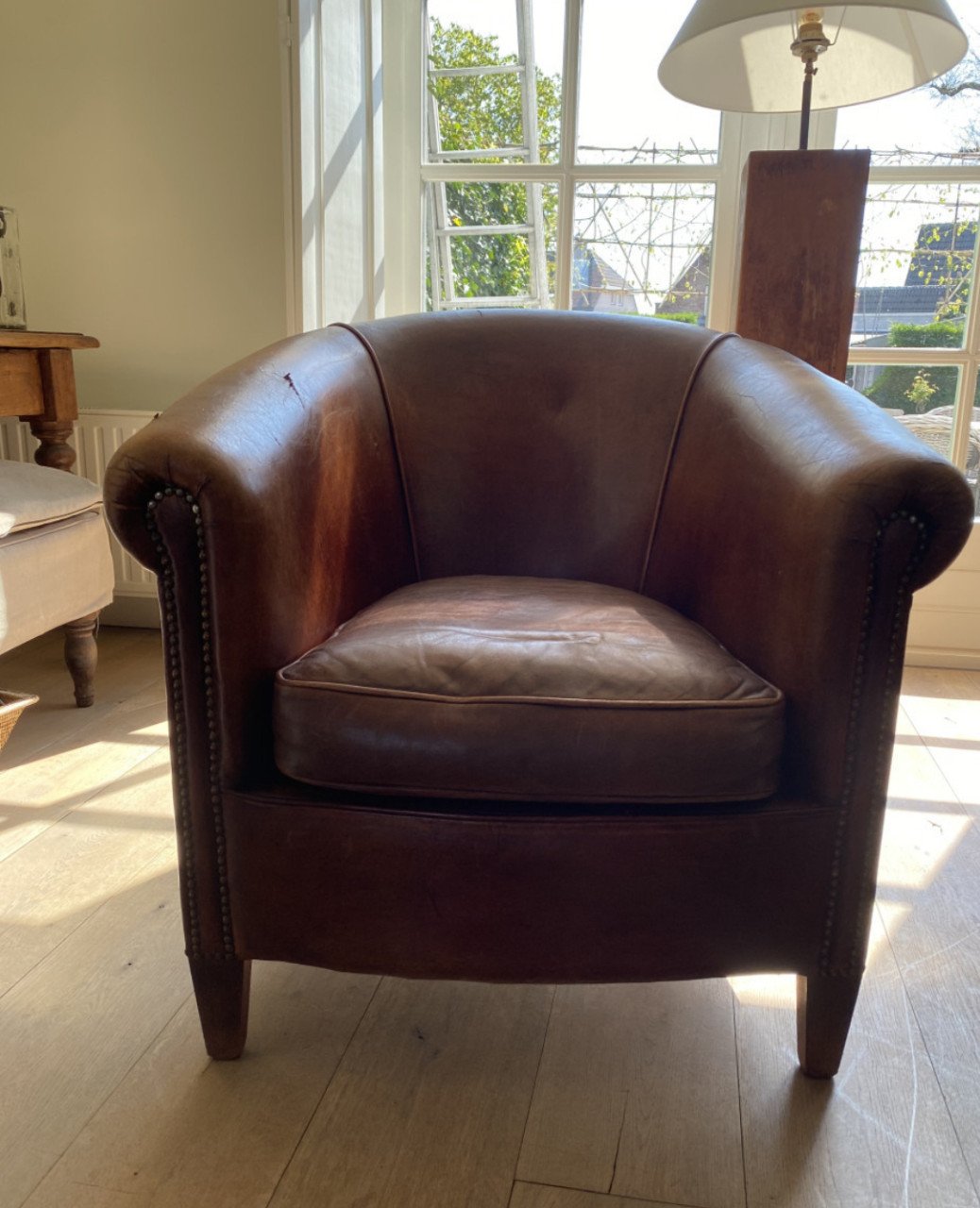 Set vintage schapenleren clubfauteuils