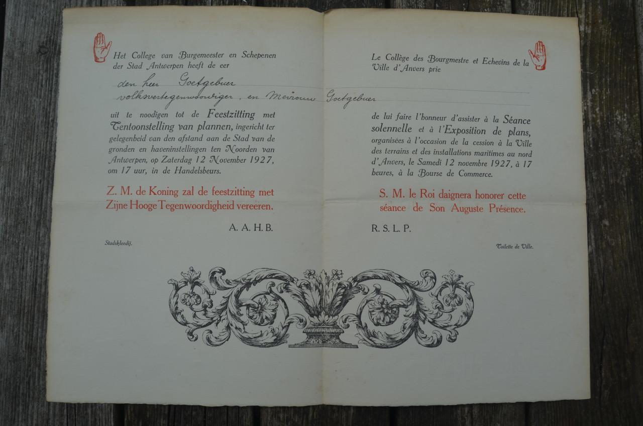 Officiële uitnodigingen Burgemeester Antwerpen 1927
