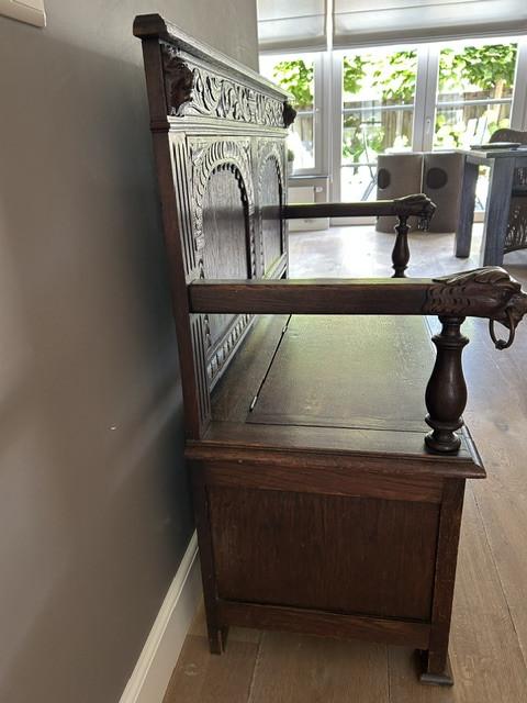 Antieke houten halbank / kistbank
