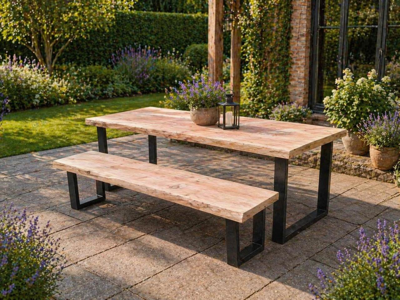 Tuinset / boomstamset in douglashout 200x100 cm Tafel + bank Nieuw