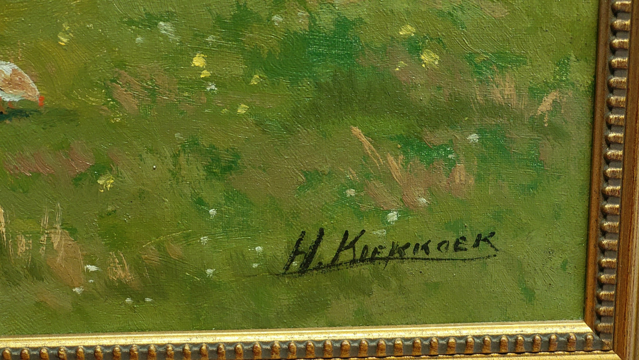 Antieke schilderij - Een boerenhoeve door H. Koekoek