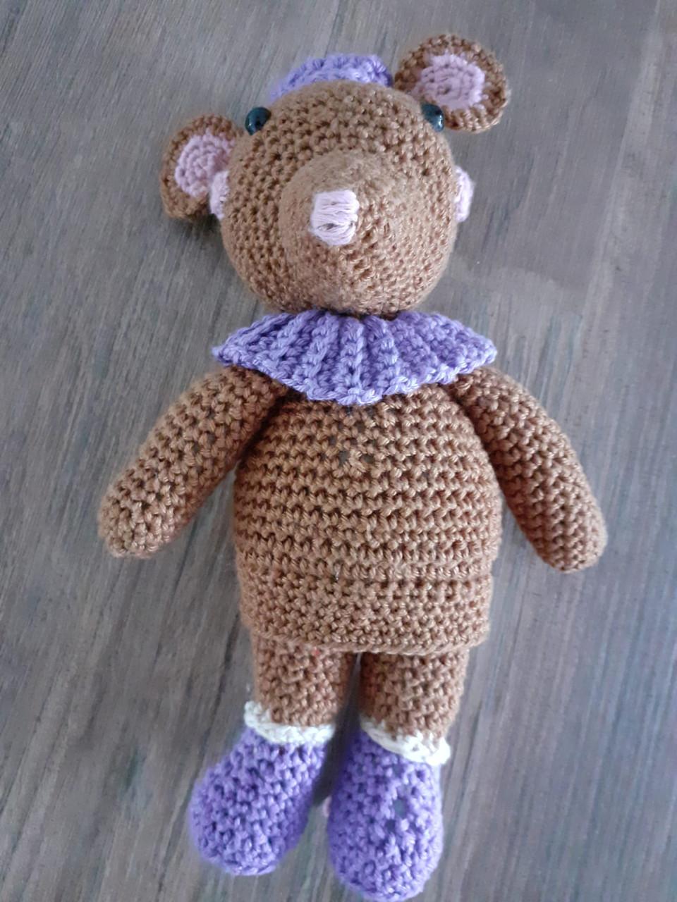 Gehaakte knuffels: beer en muis, hartstikke leuk - 7,50 per stuk