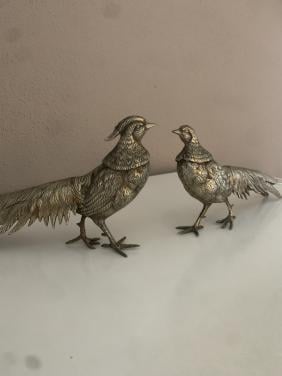 Verzilverde Fazanten paar , vintage