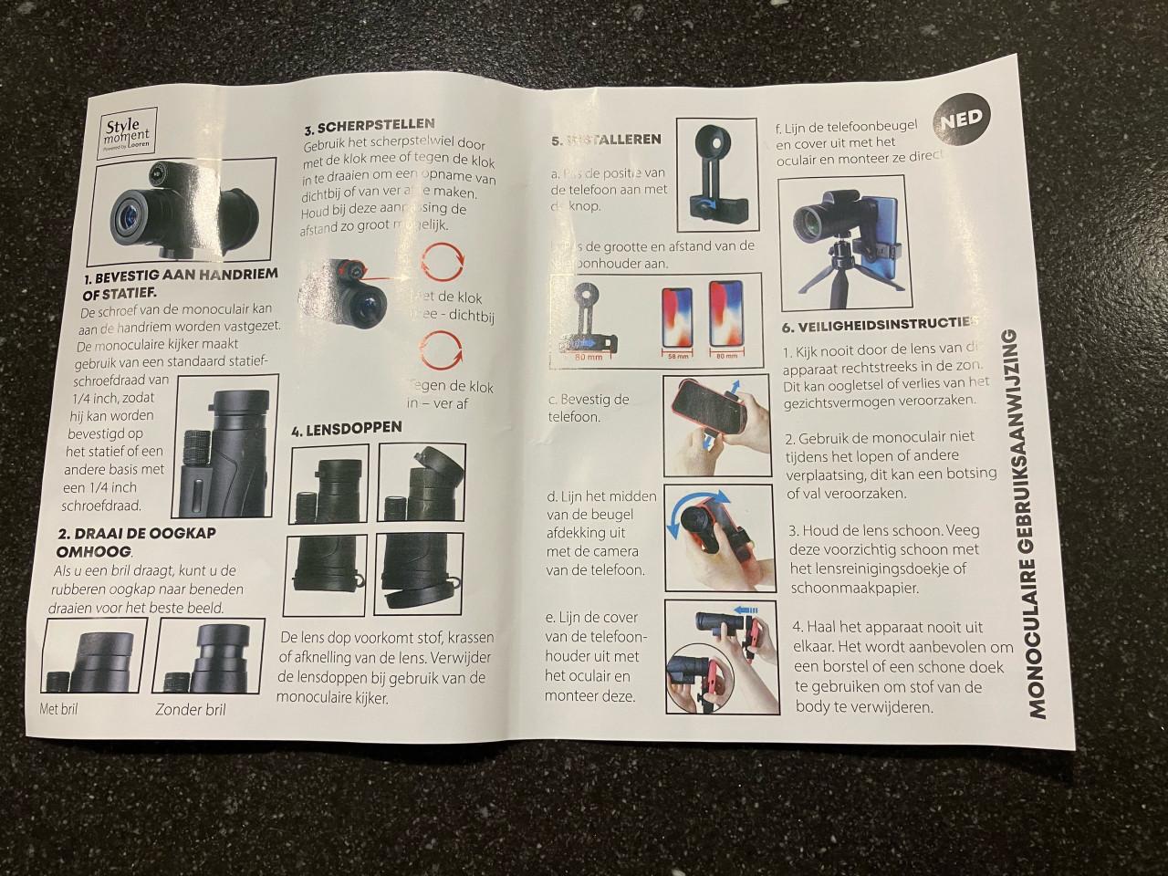 NIEUWE-Telescoop monoculair-smartphone-foto-HD glas 87/100m-incl. accessoir