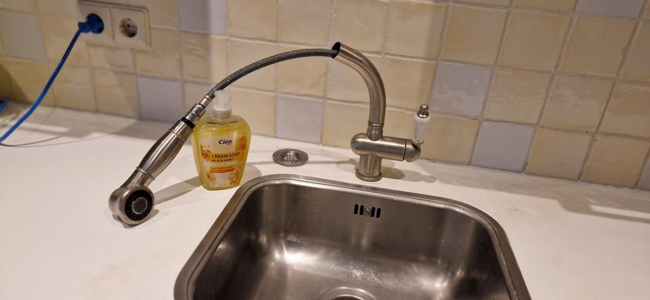 Keuken incl. koelkast, vaatwasser, gasfornuis, afzuigkap en kraan.