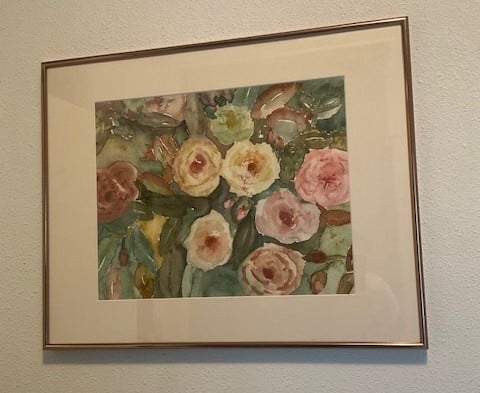 Mooi  schilderij in mooie rose-kleurige lijst met echt glas ervoor