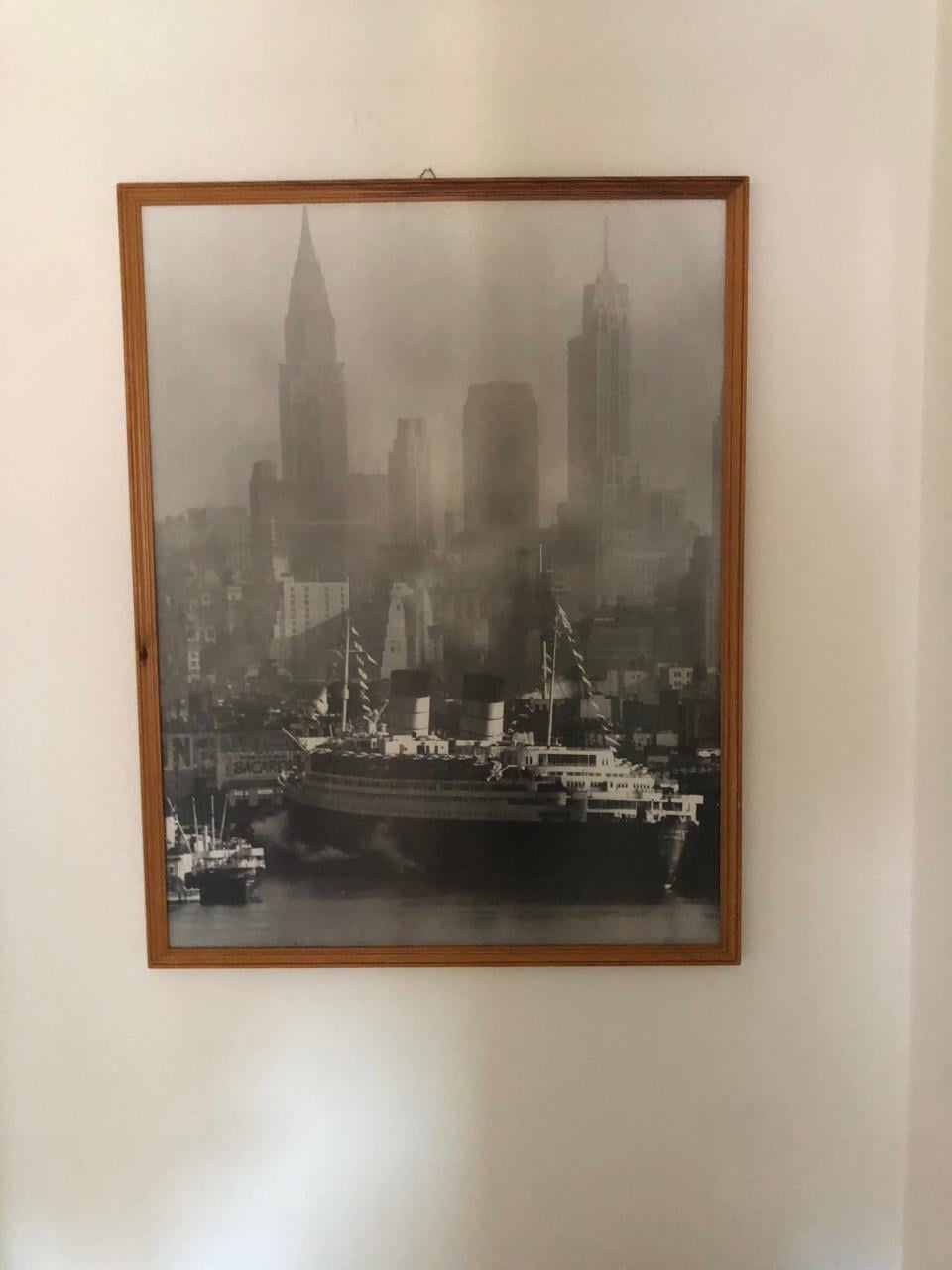 Vintage Zwart-wit Foto New York Skyline met Schip