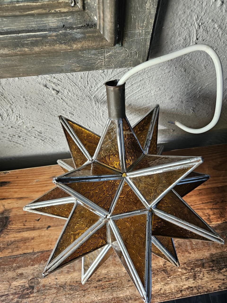 Vintage Stervormige Hanglamp - Glas in lood, nette staat
