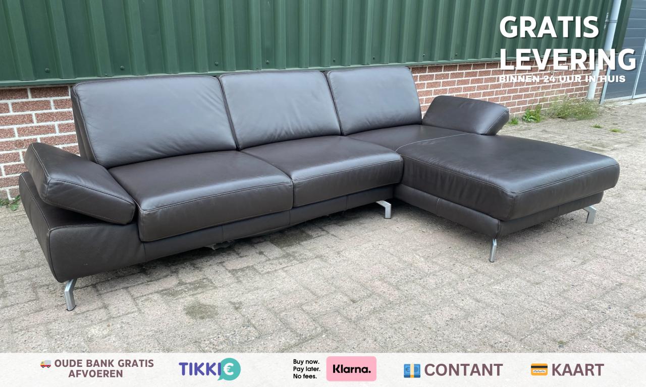 Montel Bruine Leren Hoekbank- Gratis Levering NL