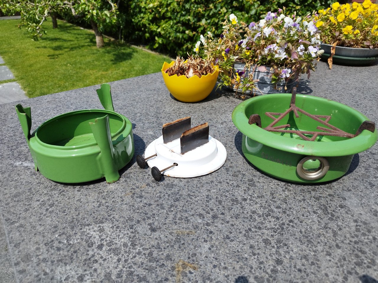 Vintage groene petroleum stel 2 pits