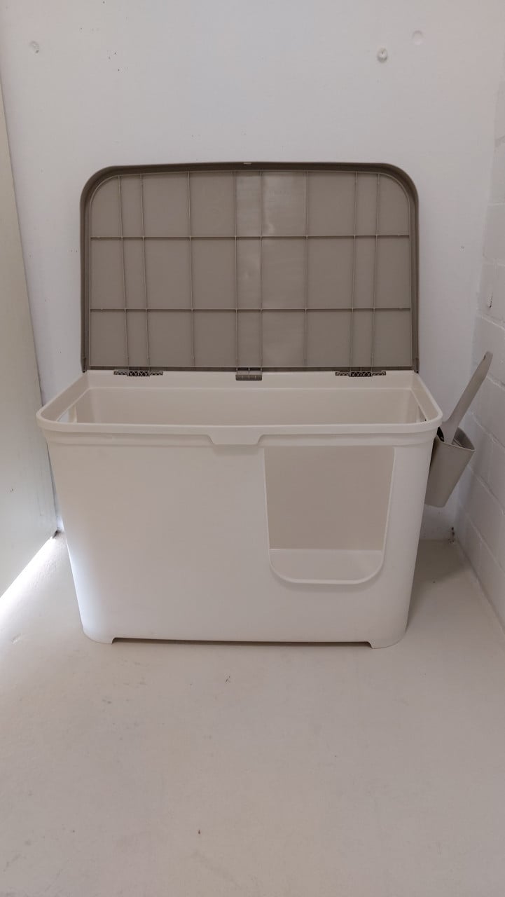 Kattenbak + uitloopmat-kattentoilet-kattenhuis-grijs wit-45x45x76
