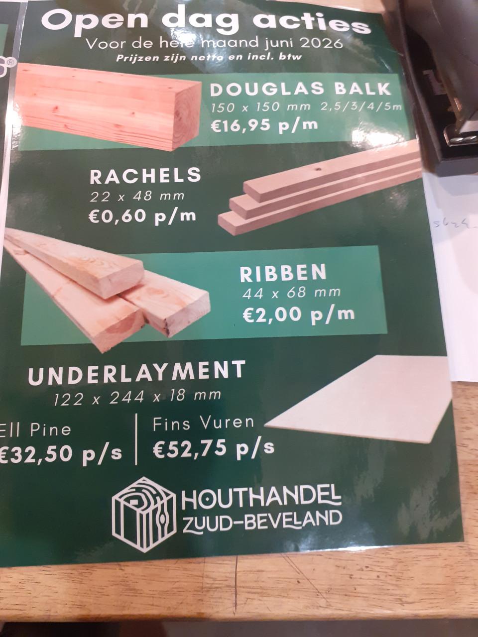 Underlayment 18 mm ell pine 244 x 122 tg voor 32,50