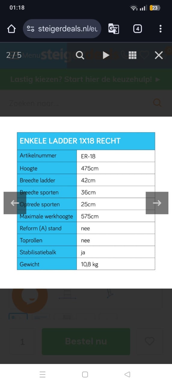 Enkele aluminium ladder 1 x 18