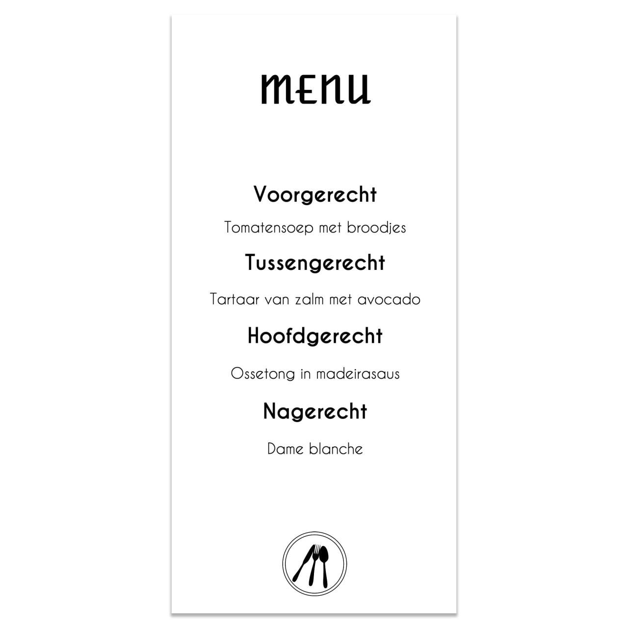 Menu kaart - 21 diner kaart